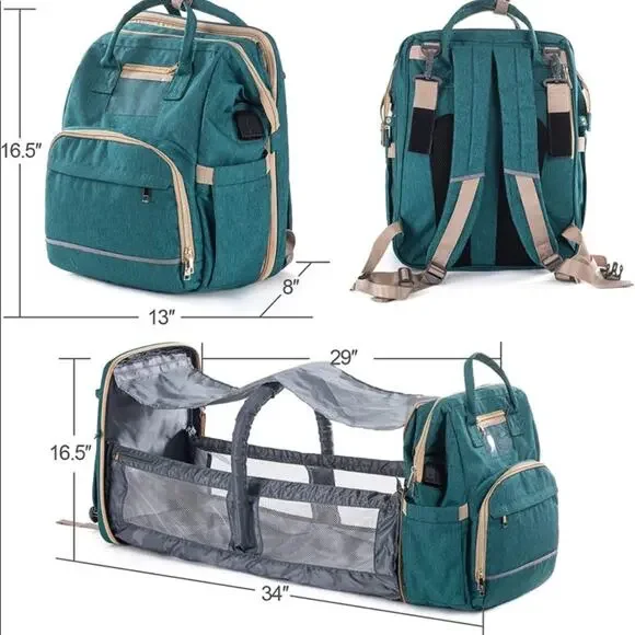 Baby backpack Auto Foldable Crib, USB Charging Port and Shade Cloth - Picture 4 of 8